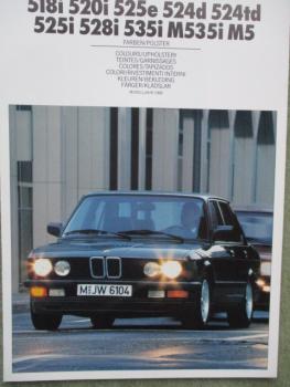 BMW 518i-M535i 524d/td M5 Farben/Polster Modelljahr 1988 E28