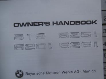 BMW 518 520i 525i 528i Owners Handbook Oktober 1981 NEU ohne Einträge