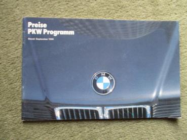 BMW 316-325i Cabrio E30,M3,324d,518i-M535i +Katalysator, M5,524d/td,E32 und E24 Preisliste September 1986