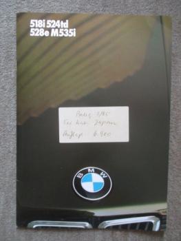 BMW 518i 524td 528e M535i September 1985 JAPAN Katalog