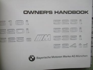 BMW 518i-535i M535i 524TD Owners Manual Englisch August 1984 NEU