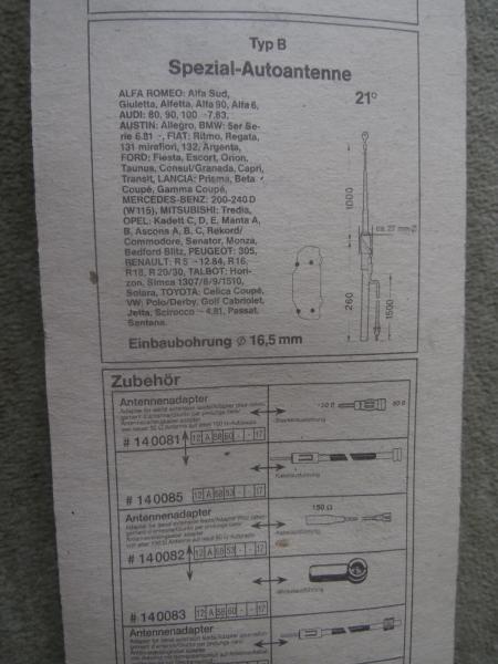Chromantenne +2 Schlüssel BMW E28 E24 E23,W126, Alfetta, W201, W124,W123,Nissan, Volvo 245 264,760,Talbot