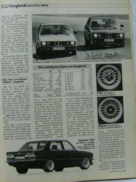 Auto Zeitung 12/1984 Alpina B9 E28,C1 E30,M 635CSi E24